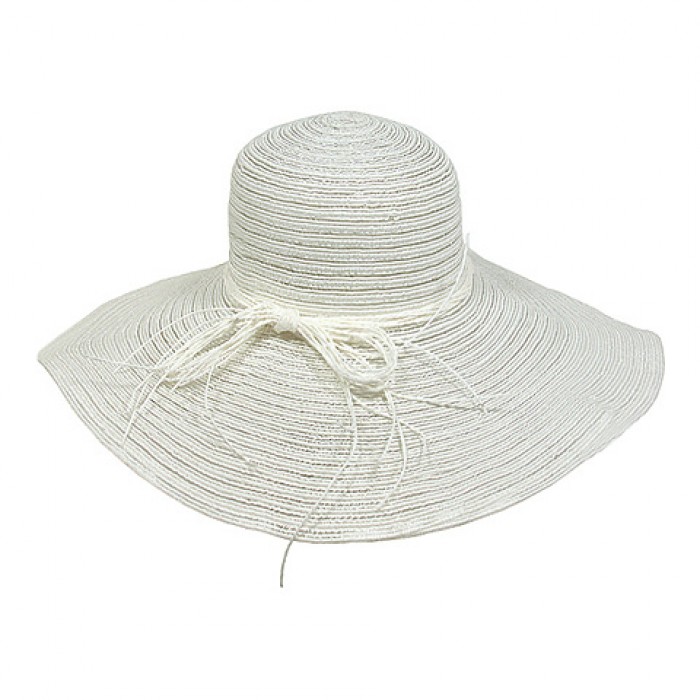 Straw Big Rim Hat - w/ Multi-String Bow - White - HT-SHA50203WT